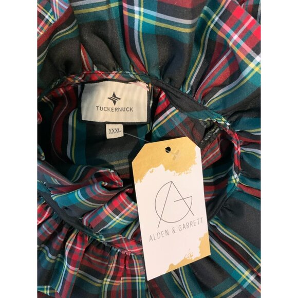 Tuckernuck Green Red Tartan Plaid Ruffle Collar Bouvier Blouse $168 Size 3XL - Picture 7 of 7